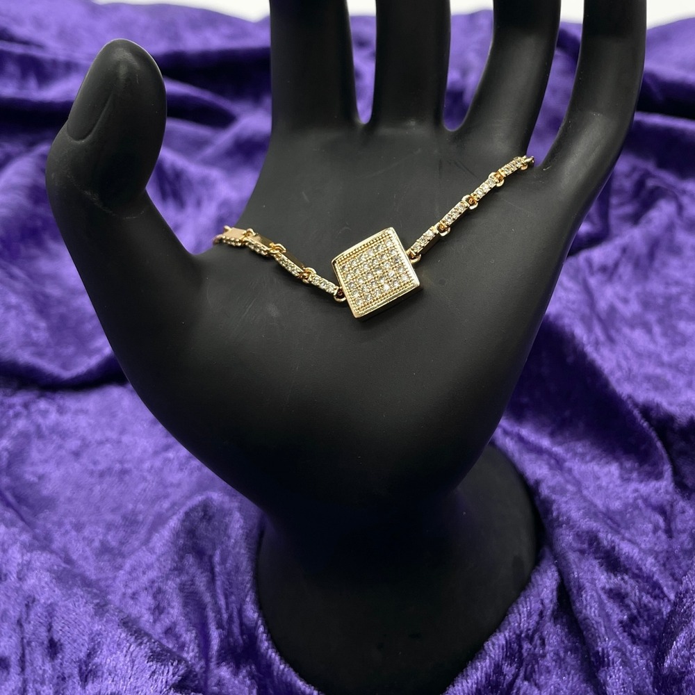 Square Cubic Zirconia Gold Chain Bracelet Adjustable Boho Elegant Jewelry‎